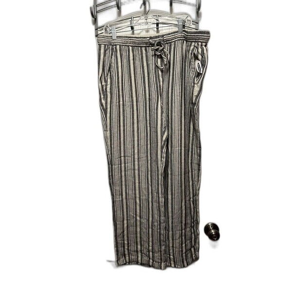 Old Navy linen blend pants striped soft black ivory wide leg Women’s L High Rise - Picture 1 of 16